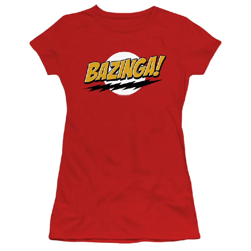 Overstock The Big Bang Theory Juniors T-Shirt Bazinga Red Tee
