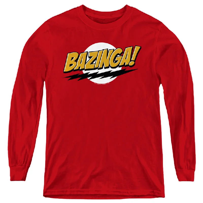 Shop and Save The Big Bang Theory Kids Long Sleeve Shirt Bazinga Red Tee