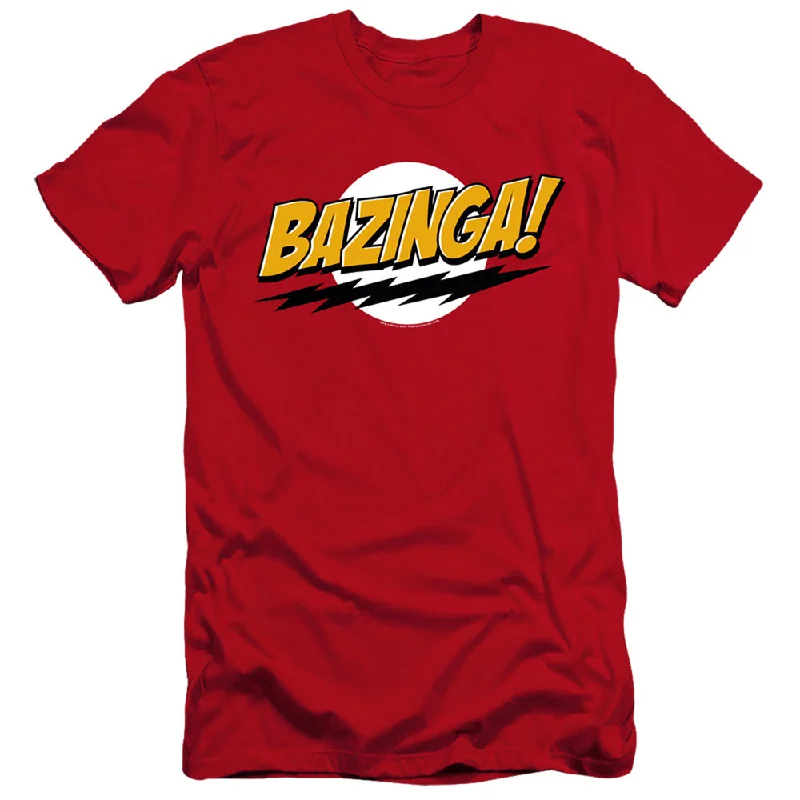 Price Reduction The Big Bang Theory Premium Canvas T-Shirt Bazinga Red Tee