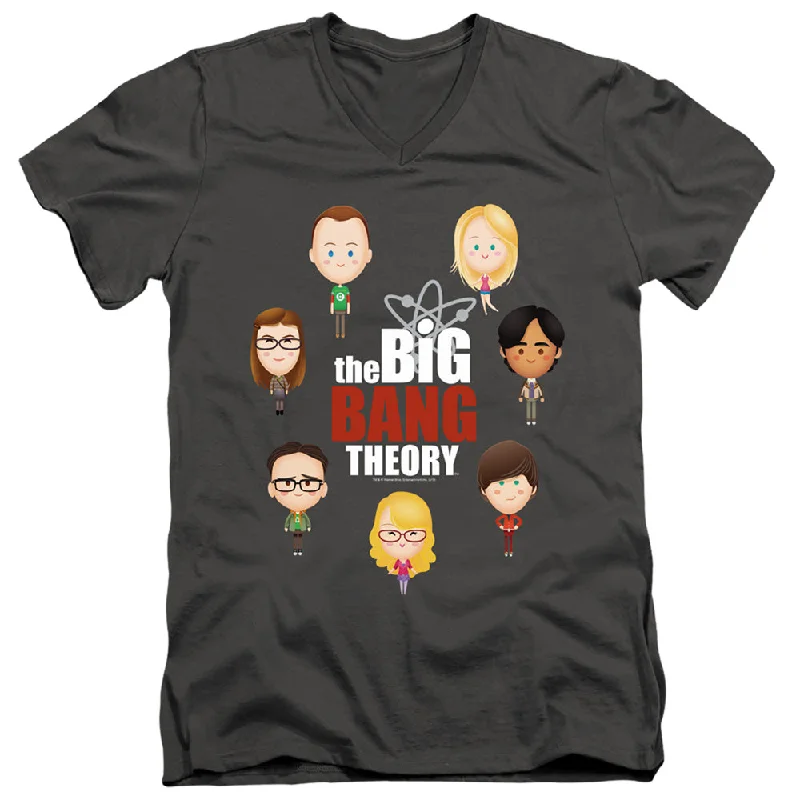 Unbeatable Prices The Big Bang Theory Slim Fit V-Neck Cartoon Characters Charcoal
