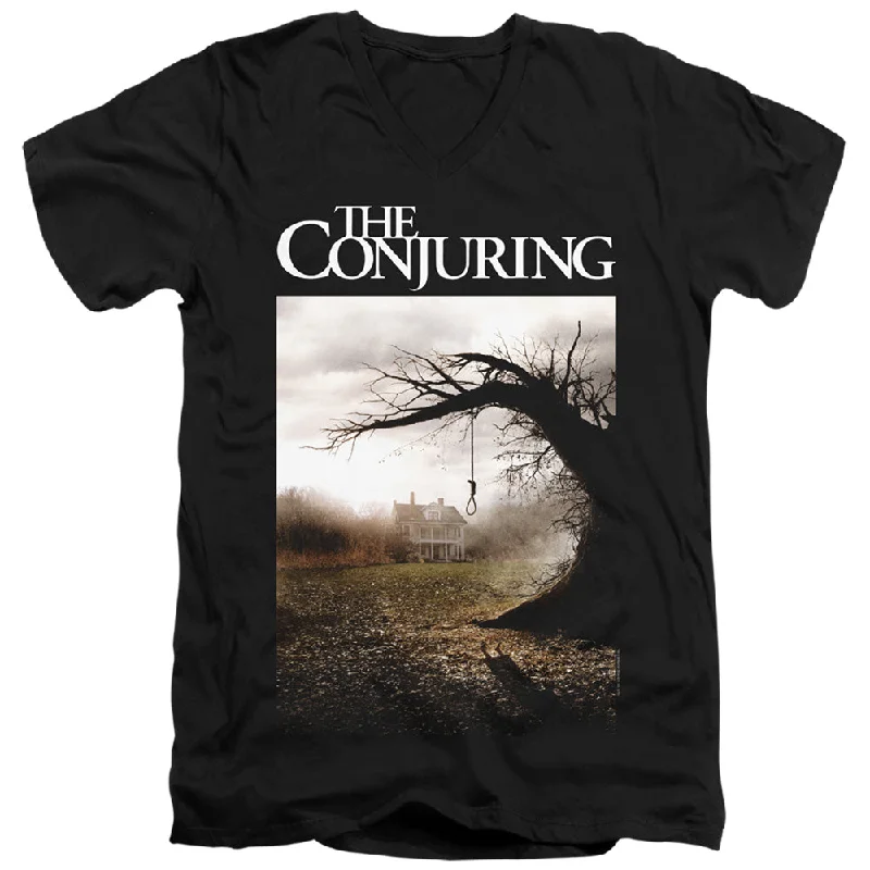 Inventory Reduction The Conjuring Slim Fit V-Neck T-Shirt Tree Movie Poster Black Tee
