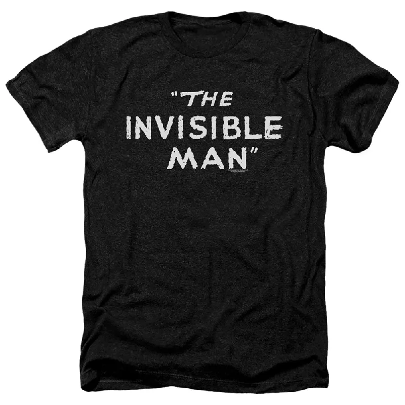 Stock Up and Save The Invisible Man Heather T-Shirt Vintage Title Text Black Tee