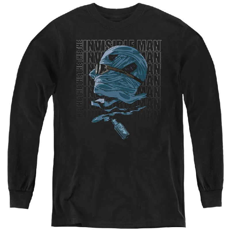 Massive Deals The Invisible Man Kids Long Sleeve Shirt Side Profile Black Tee