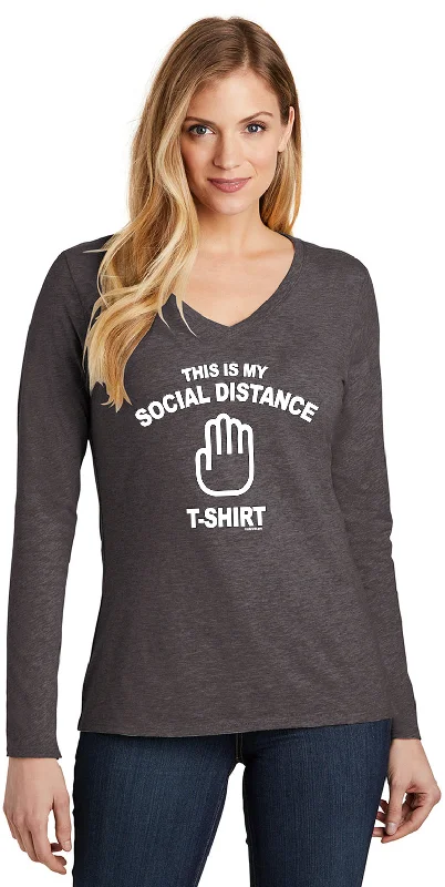Savings Galore This is My Social Distancing Ladies V-neck Long Sleeve Shirt