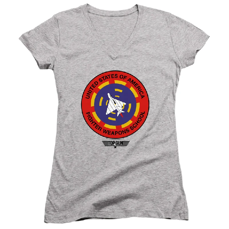 Savings Bonanza Top Gun Juniors V-Neck T-Shirt Fighter Weapons School Heather Tee