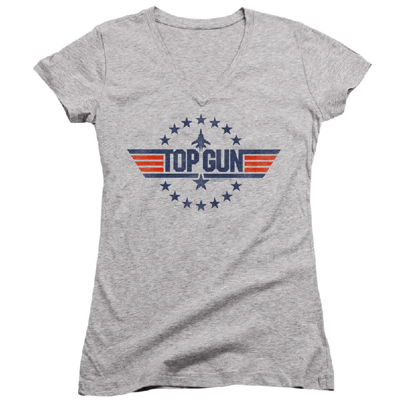Take Advantage Top Gun Juniors V-Neck T-Shirt Stars Logo Heather Tee