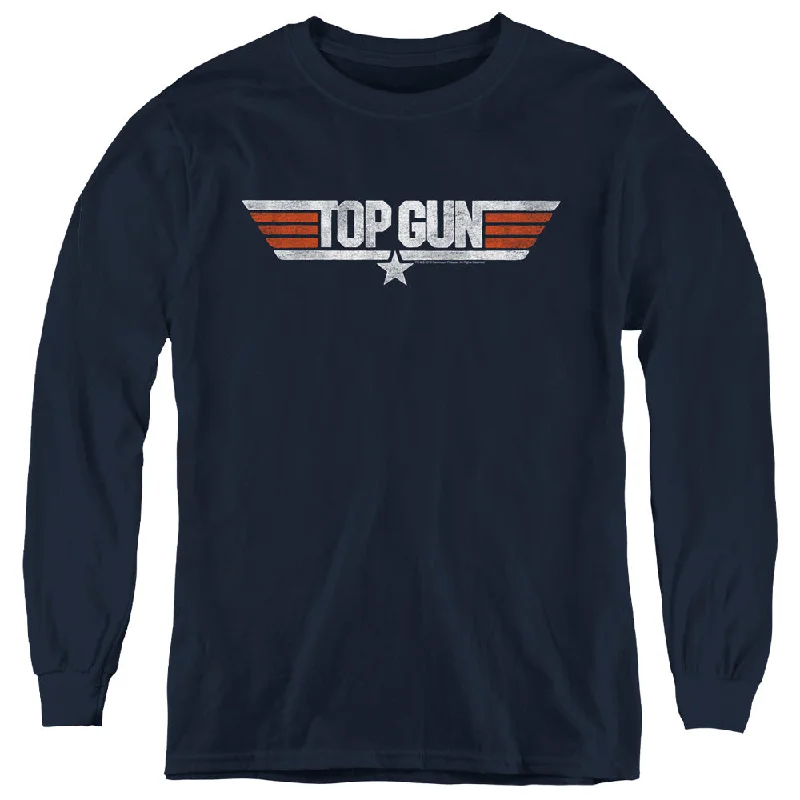 Closeout Top Gun Kids Long Sleeve Shirt Distressed Logo Navy Tee