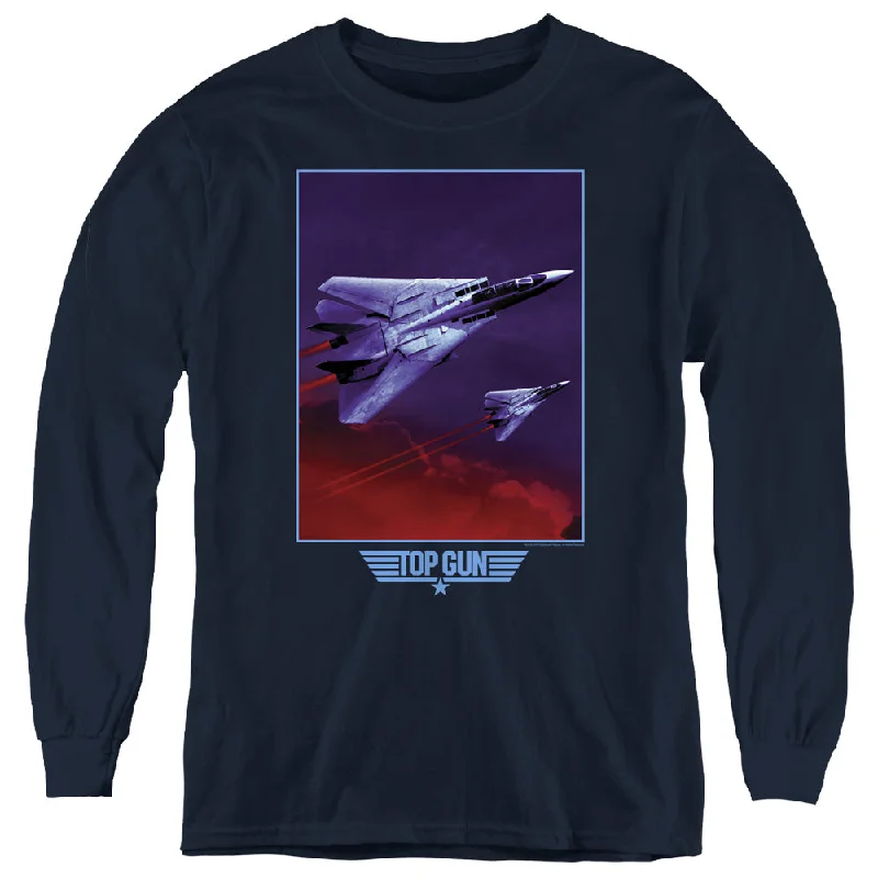 Deal Mania Top Gun Kids Long Sleeve Shirt F 14 Tomcat in Clouds Navy Tee