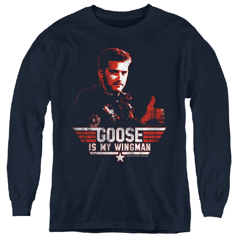 Deal of the Week Top Gun Kids Long Sleeve Shirt Goose is My Wingman Navy Tee