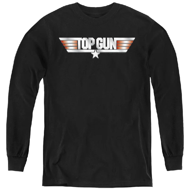 Blowout Deals Top Gun Kids Long Sleeve Shirt Logo Black Tee