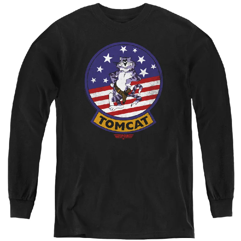 Fantastic Offers Top Gun Kids Long Sleeve Shirt Tomcat Patch Black Tee