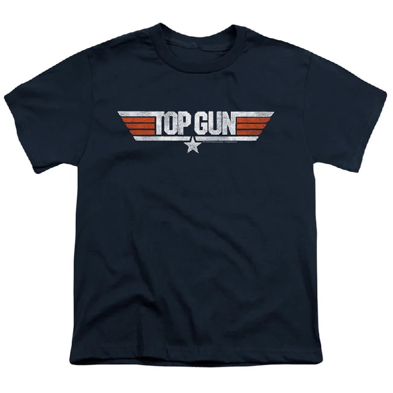 Can't Miss Top Gun Kids T-Shirt Distressed Logo Navy Tee