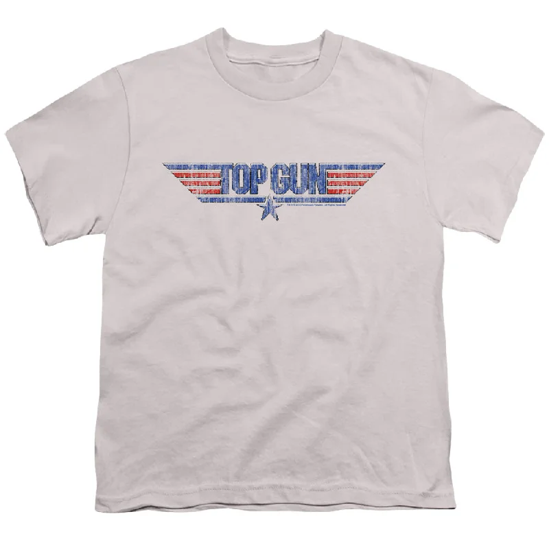Value Deals Top Gun Kids T-Shirt Vintage Logo Silver Tee