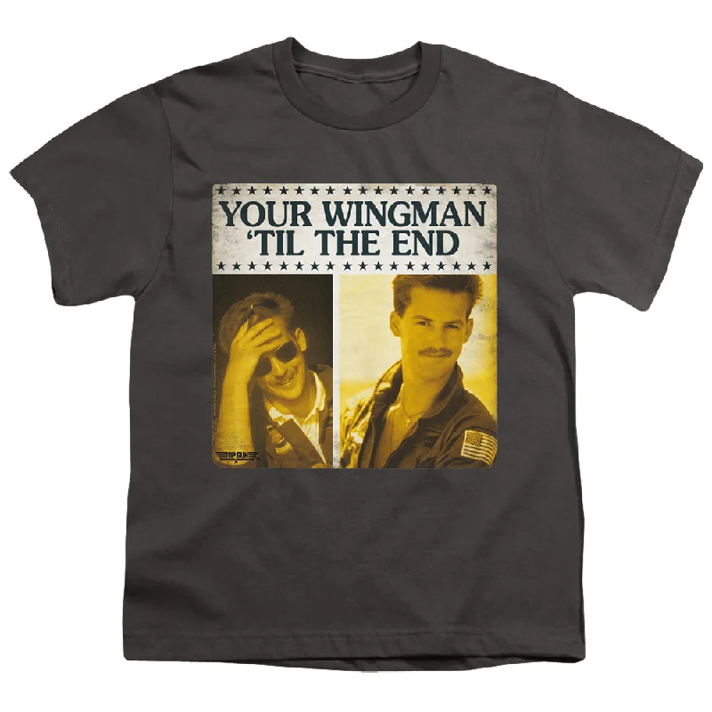 Super Savings Top Gun Kids T-Shirt Wingman 'Til The End Charcoal Tee