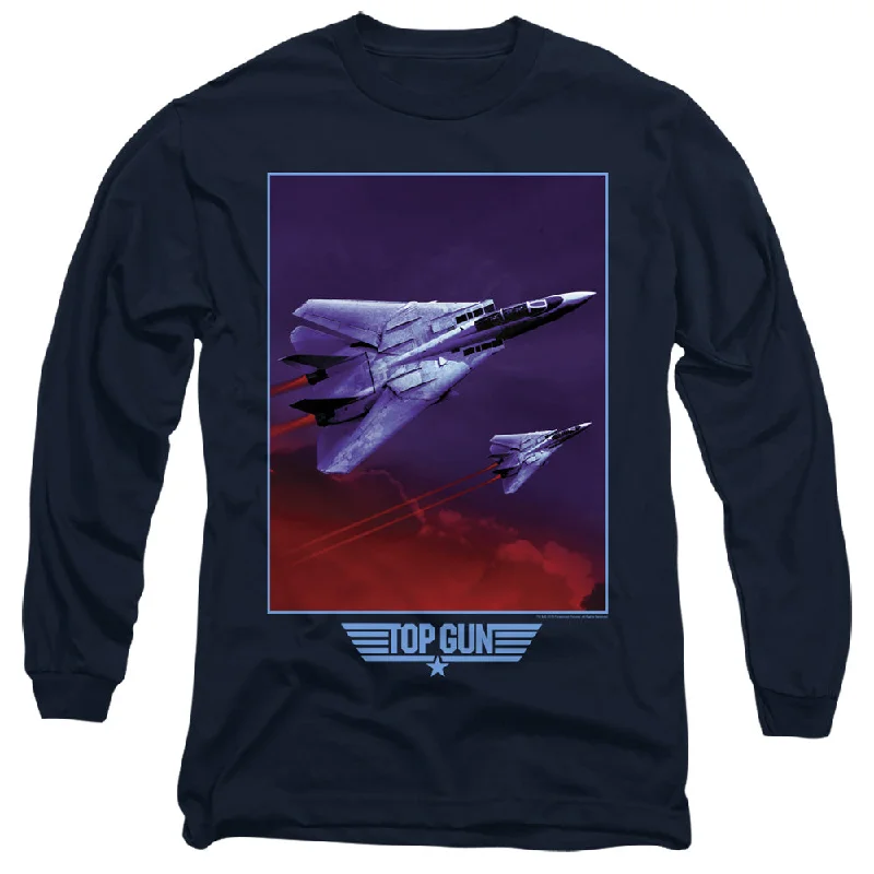 Bonus Savings Top Gun Long Sleeve T-Shirt F 14 Tomcat in Clouds Navy Tee