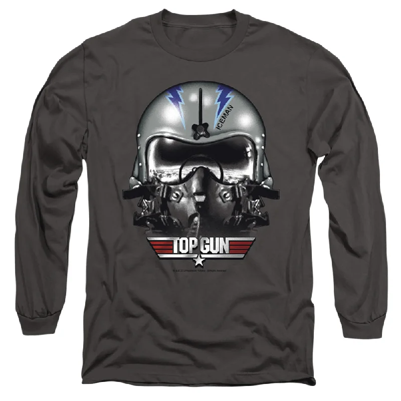 Hurry In Top Gun Long Sleeve T-Shirt Iceman Helmet Charcoal Tee