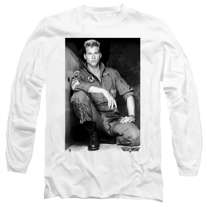 Buy Now Top Gun Long Sleeve T-Shirt Iceman Portrait White Tee