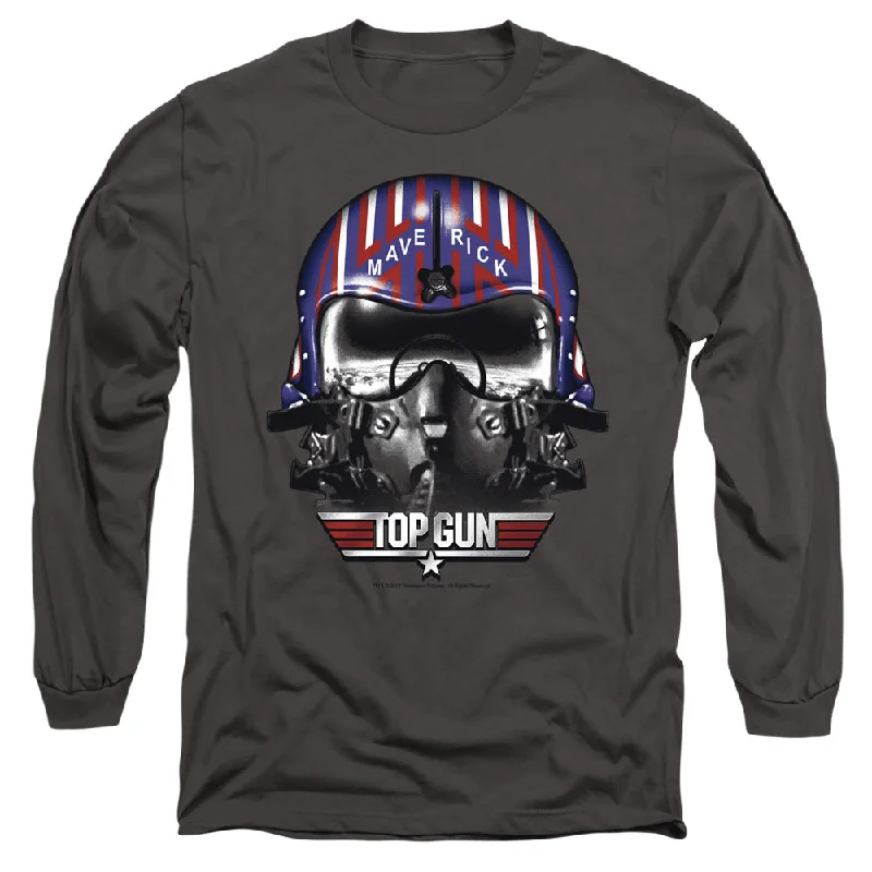 Lowest Prices Top Gun Long Sleeve T-Shirt Maverick Helmet Charcoal Tee