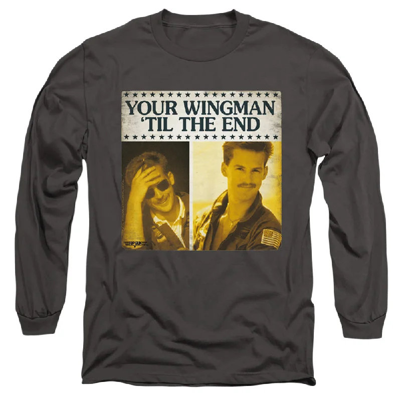 Special Offer Top Gun Long Sleeve T-Shirt Wingman 'Til The End Charcoal Tee