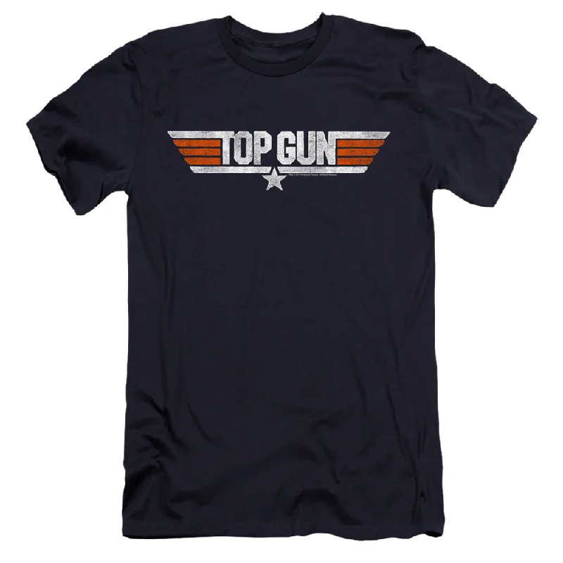 Don't Wait Top Gun Premium Canvas T-Shirt Distressed Logo Navy Tee