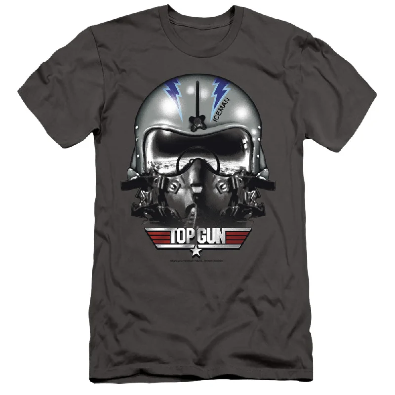 Price Cut Top Gun Slim Fit T-Shirt Iceman Helmet Charcoal Tee