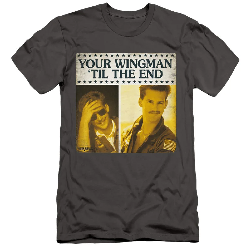 Act Now Top Gun Slim Fit T-Shirt Wingman 'Til The End Charcoal Tee