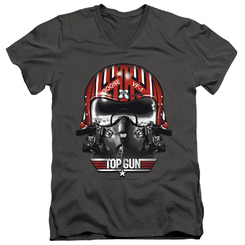 Final Markdown Top Gun Slim Fit V-Neck T-Shirt Goose Helmet Charcoal Tee