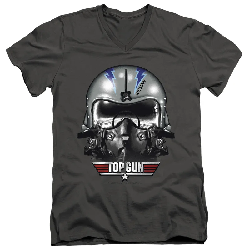 Reduced Prices Top Gun Slim Fit V-Neck T-Shirt Iceman Helmet Charcoal Tee