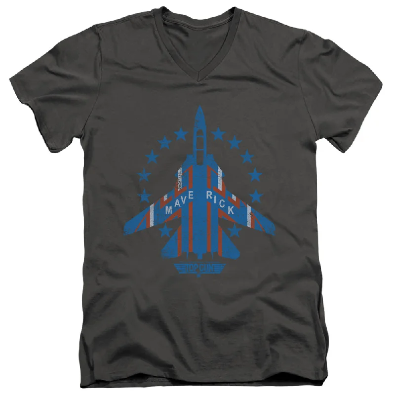 Midnight Madness Top Gun Slim Fit V-Neck T-Shirt Maverick F-14 Tomcat Charcoal Tee