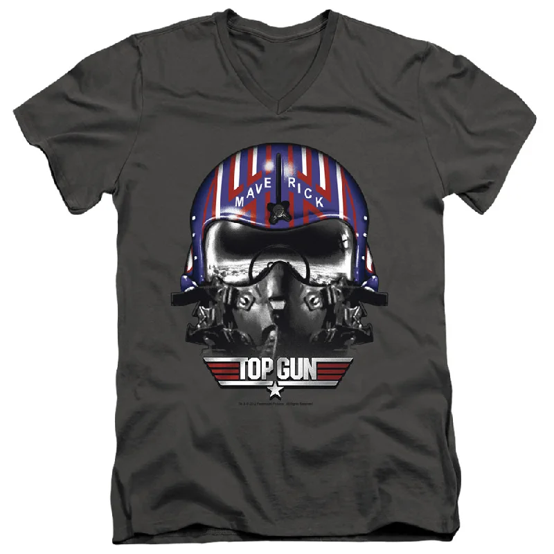Exclusive Savings Top Gun Slim Fit V-Neck T-Shirt Maverick Helmet Charcoal Tee