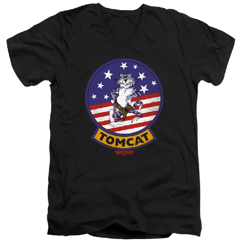 Limited Availability Top Gun Slim Fit V-Neck T-Shirt Tomcat Patch Black Tee