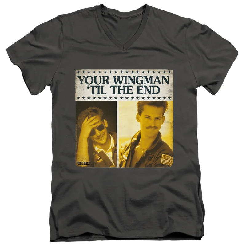 Limited Edition Top Gun Slim Fit V-Neck T-Shirt Wingman 'Til The End Charcoal Tee