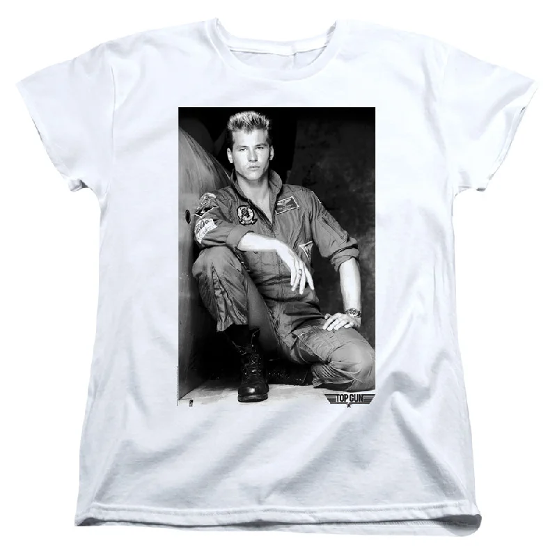 Don't Wait Top Gun Womens T-Shirt Iceman Portrait White Tee