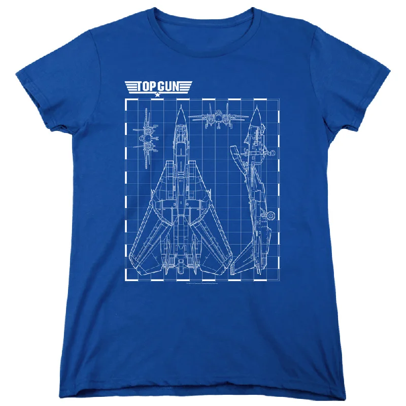 Deal Frenzy Top Gun Womens T-Shirt Schematic F-14 Tomcat Royal Tee