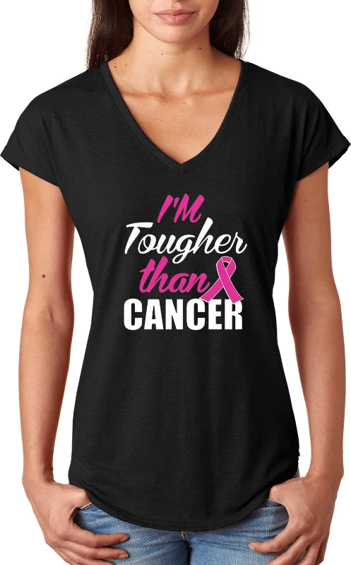 Super Savings Tougher Than Breast Cancer Ladies Triblend V-Neck Shirt