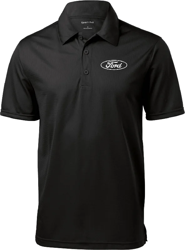 Loyalty Reward White Ford Oval Crest Chest Print Textured Polo Shirt
