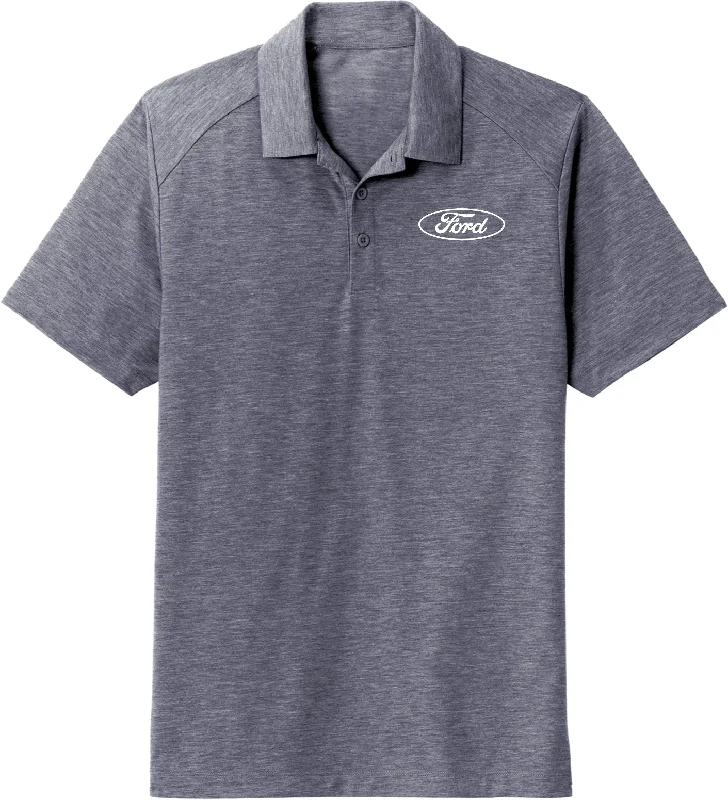 Today’s Special White Ford Oval Crest Chest Print Tri Blend Wicking Polo Shirt
