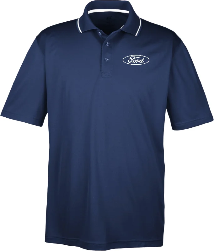 Super Savings White Ford Oval Crest Chest Print Two Tone Polo Shirt