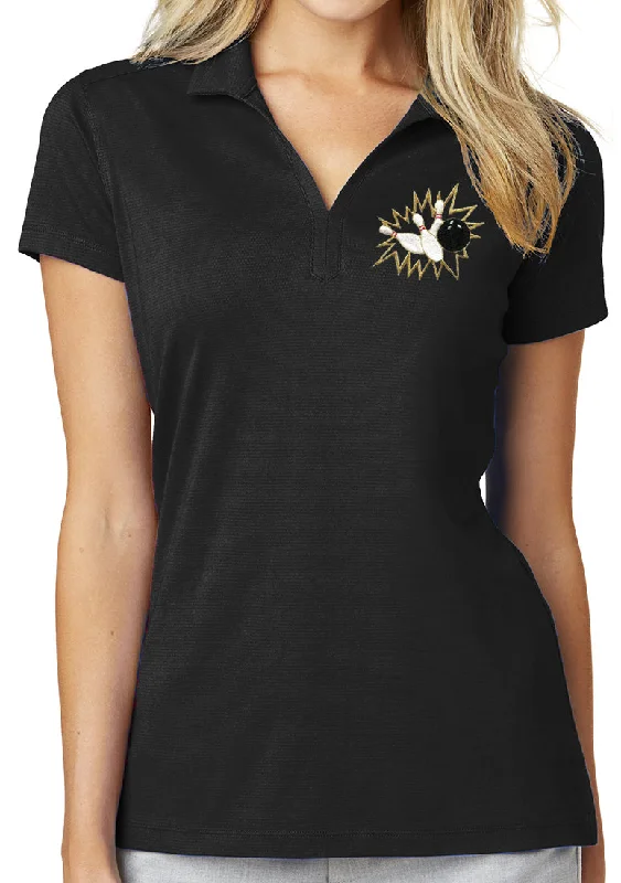 Big Savings Womens Crashing Bowling Pins Moisture-Wicking Mesh Polo Shirt