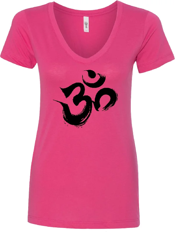 Final Markdown Womens Yoga Black Brushstroke AUM Blended V-neck
