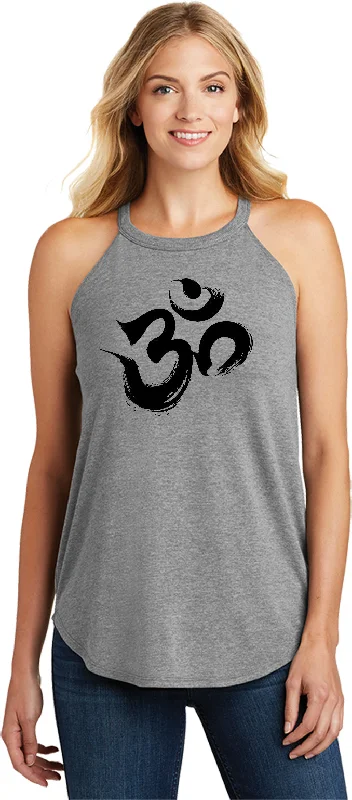Fantastic Offers Womens Yoga Black Brushstroke AUM Triblend Rocker Tanktop