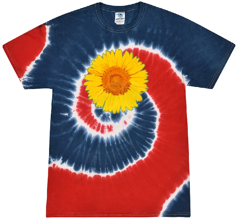 Factory Direct Sale Adult Sunflower Tie Dye Tee - Spiral Royal and Red