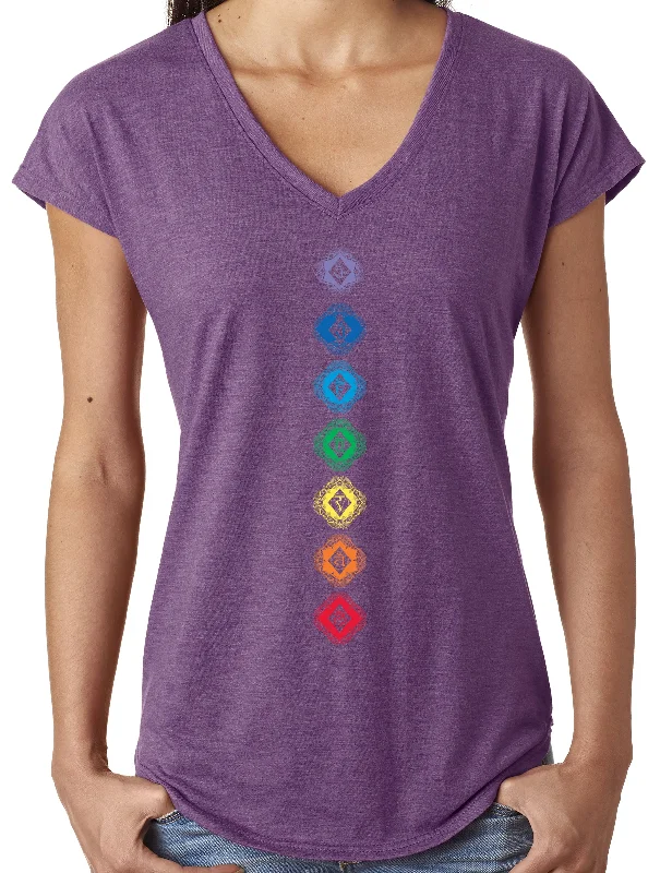 Price Blitz Ladies Diamond Chakras V-Neck Tee Shirt