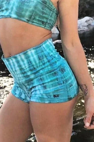 Special Savings Aqua Tie Dye Yoga Shorts