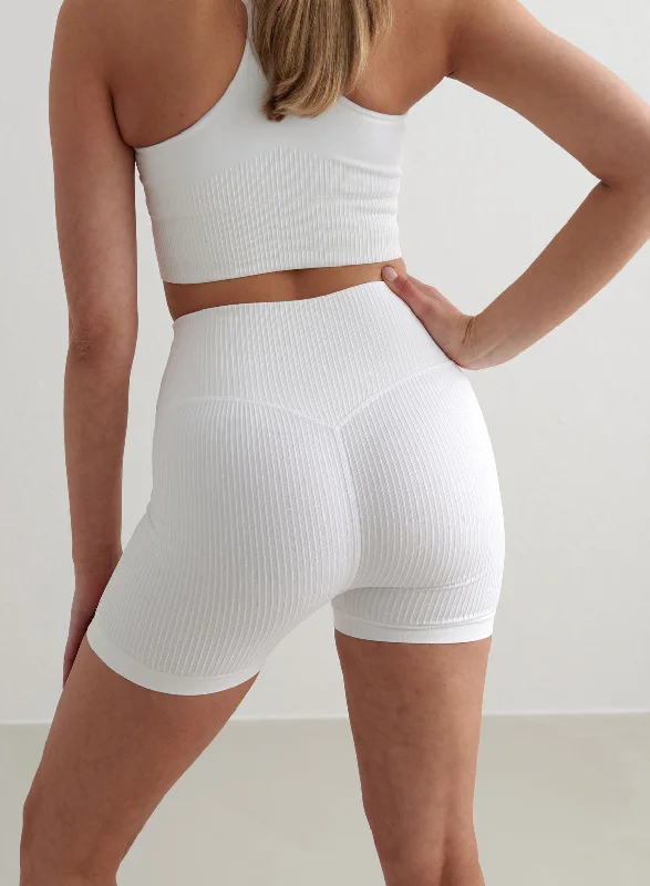 Buy More, Save More White Ribbed Midi Biker Shorts